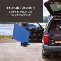 Blaue Gartenliege aus Stahl, 188x56x28 cm, mit verstellbarer Rückenlehne.