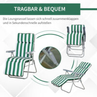 Gartenliegen Set klappbar mit Auflagen grün weiss
