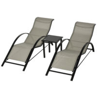 Gartenliegen Set 2 Sonnenliegen mit Beistelltisch wetterfest grau schwarz