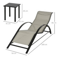 Gartenliegen Set 2 Sonnenliegen mit Beistelltisch wetterfest grau schwarz