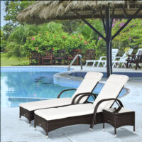 Gartenliegen Set 2 Liegen mit Tisch Polyrattan braun cremeweiss