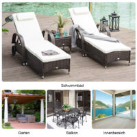 Gartenliegen Set 2 Liegen mit Tisch Polyrattan braun cremeweiss