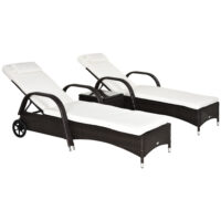 Gartenliegen Set 2 Liegen mit Tisch Polyrattan braun cremeweiss
