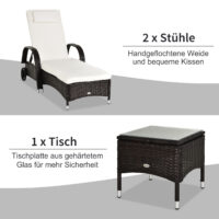 Gartenliegen Set 2 Liegen mit Tisch Polyrattan braun cremeweiss