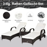 Gartenliegen Set 2 Liegen mit Tisch Polyrattan braun cremeweiss