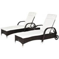 Gartenliegen Set 2 Liegen mit Tisch Polyrattan braun cremeweiss