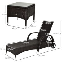 Gartenliegen Set 2 Liegen mit Tisch Polyrattan braun cremeweiss
