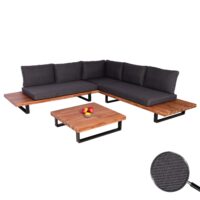 Garten Lounge Set aus Akazienholz und Aluminium mit dunkelgrauen Polstern