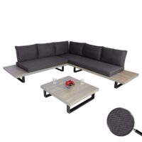 Garten Lounge Set aus Akazienholz und Aluminium grau mit dunklen Polstern