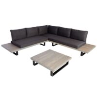 Garten Lounge Set aus Akazienholz und Aluminium grau mit dunklen Polstern