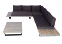 Garten Lounge Set aus Akazienholz und Aluminium grau mit dunklen Polstern