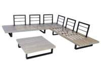 Garten Lounge Set aus Akazienholz und Aluminium grau mit dunklen Polstern