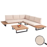 Garten Lounge Set aus Akazienholz mit beigen Polstern hellbraun