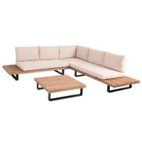 Garten Lounge Set aus Akazienholz mit beigen Polstern hellbraun