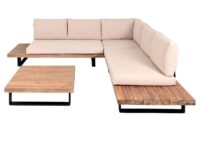 Garten Lounge Set aus Akazienholz mit beigen Polstern hellbraun