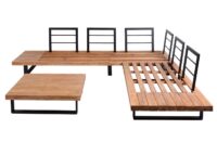 Garten Lounge Set aus Akazienholz mit beigen Polstern hellbraun