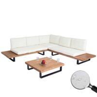 Garten Lounge Set aus Akazienholz mit cremeweißen Polstern