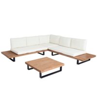 Garten Lounge Set aus Akazienholz mit cremeweißen Polstern