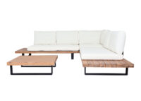 Garten Lounge Set aus Akazienholz mit cremeweißen Polstern