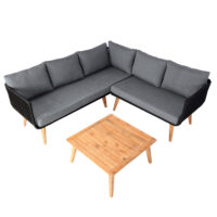 Garten Lounge Set aus Akazienholz mit dunkelgrauen Polstern
