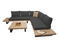 Garten Lounge-Set aus Akazienholz mit dunkelgrauen Polstern