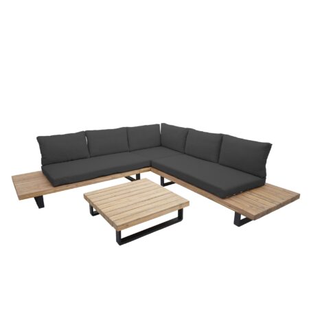 Garten Lounge-Set aus Akazienholz mit dunkelgrauen Polstern