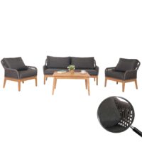 Garten Lounge Set Akazienholz und Rope dunkelgrau mit Sofa Sessel Tisch