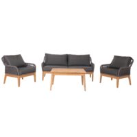 Garten Lounge Set Akazienholz und Rope dunkelgrau mit Sofa Sessel Tisch