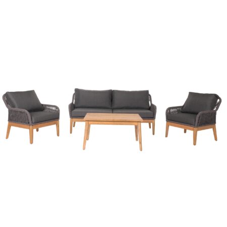 Garten Lounge Set Akazienholz und Rope dunkelgrau mit Sofa Sessel Tisch
