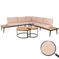 Garten Lounge Set aus Akazienholz und Stahl mit Beistelltisch und Kissen