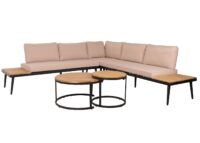 Garten Lounge Set aus Akazienholz und Stahl mit Beistelltisch und Kissen