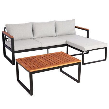 Gartenlounge Set aus Aluminium und Akazienholz hellgrau MVG-zertifiziert