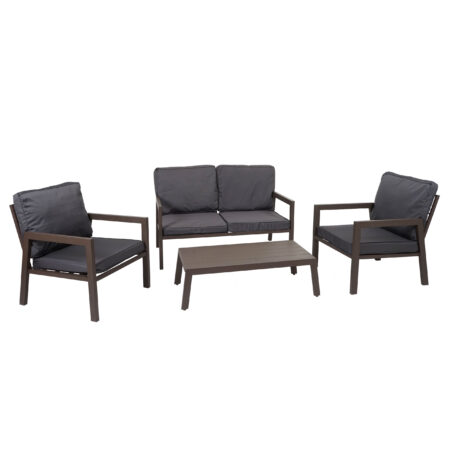 Gartenlounge Set aus Metall mit grauen Polstern Sofa und Sessel