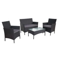 Poly-Rattan Lounge Sitzgruppe anthrazit mit Kissen 2-1-1 Set
