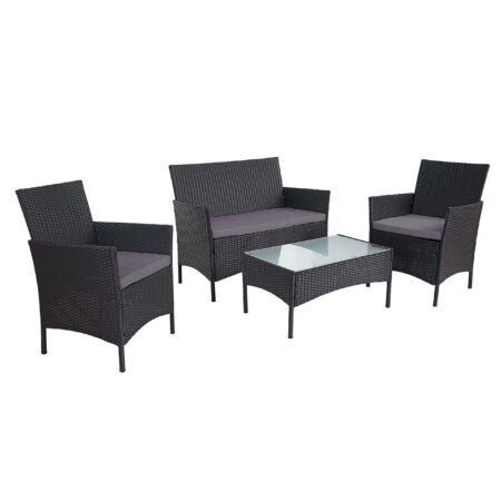 Poly-Rattan Lounge Sitzgruppe anthrazit mit Kissen 2-1-1 Set