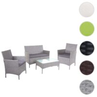 Poly-Rattan Garten Lounge-Set 2-1-1 grau mit anthrazitfarbenen Kissen