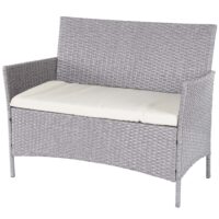 Garten Lounge-Set 2-1-1 Poly-Rattan Sofa grau mit cremefarbenen Kissen
