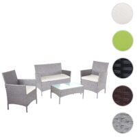 Garten Lounge-Set 2-1-1 Poly-Rattan Sofa grau mit cremefarbenen Kissen