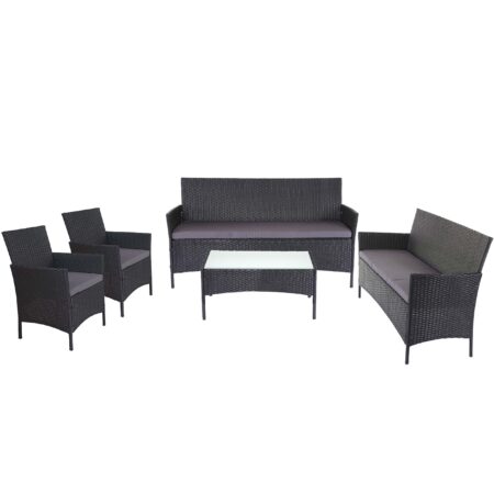 Poly-Rattan Garten Lounge-Set 3-2-1-1 anthrazit mit Kissen
