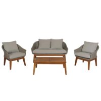 Garten Lounge Set aus Poly-Rattan und Akazienholz grau inklusive Kissen