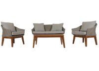 Garten Lounge Set aus Poly-Rattan und Akazienholz grau inklusive Kissen