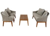 Garten Lounge Set aus Poly-Rattan und Akazienholz grau inklusive Kissen