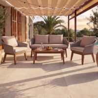 Garten Lounge Set aus Poly-Rattan und Akazienholz grau beige