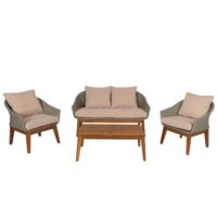 Garten Lounge Set aus Poly-Rattan und Akazienholz grau beige