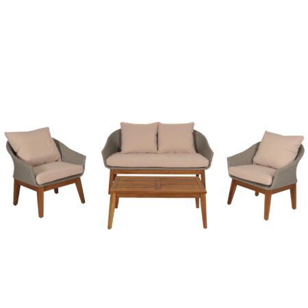 Garten Lounge Set aus Poly-Rattan und Akazienholz grau beige