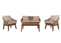 Garten Lounge Set aus Poly-Rattan und Akazienholz grau beige
