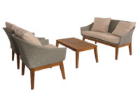 Garten Lounge Set aus Poly-Rattan und Akazienholz grau beige