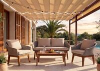 Garten Lounge Set aus Poly-Rattan und Akazienholz grau beige