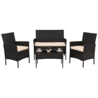 Poly-Rattan Gartenlounge Set anthrazit mit cremefarbenen Kissen