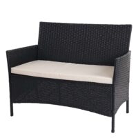 Poly-Rattan Garten Lounge-Set anthrazit mit cremefarbenen Kissen